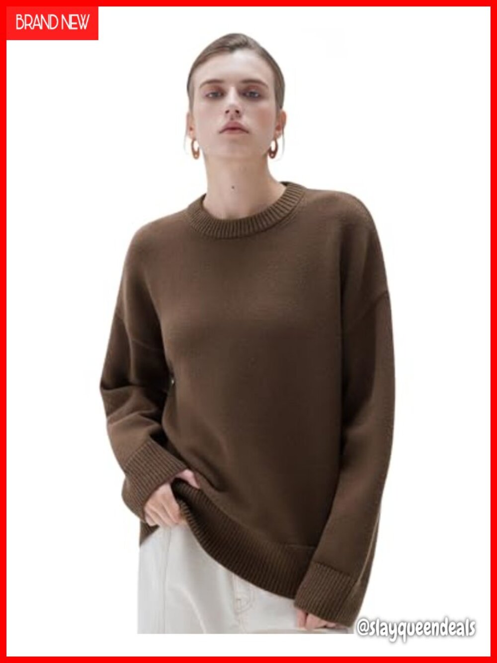 Cashmere Blend Oversized Crewneck Sweater Long Sleeve Pullover